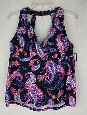 Island Escape Womens 16W Underwire Pink Purple Paisley VNeck Tankini Swim Top